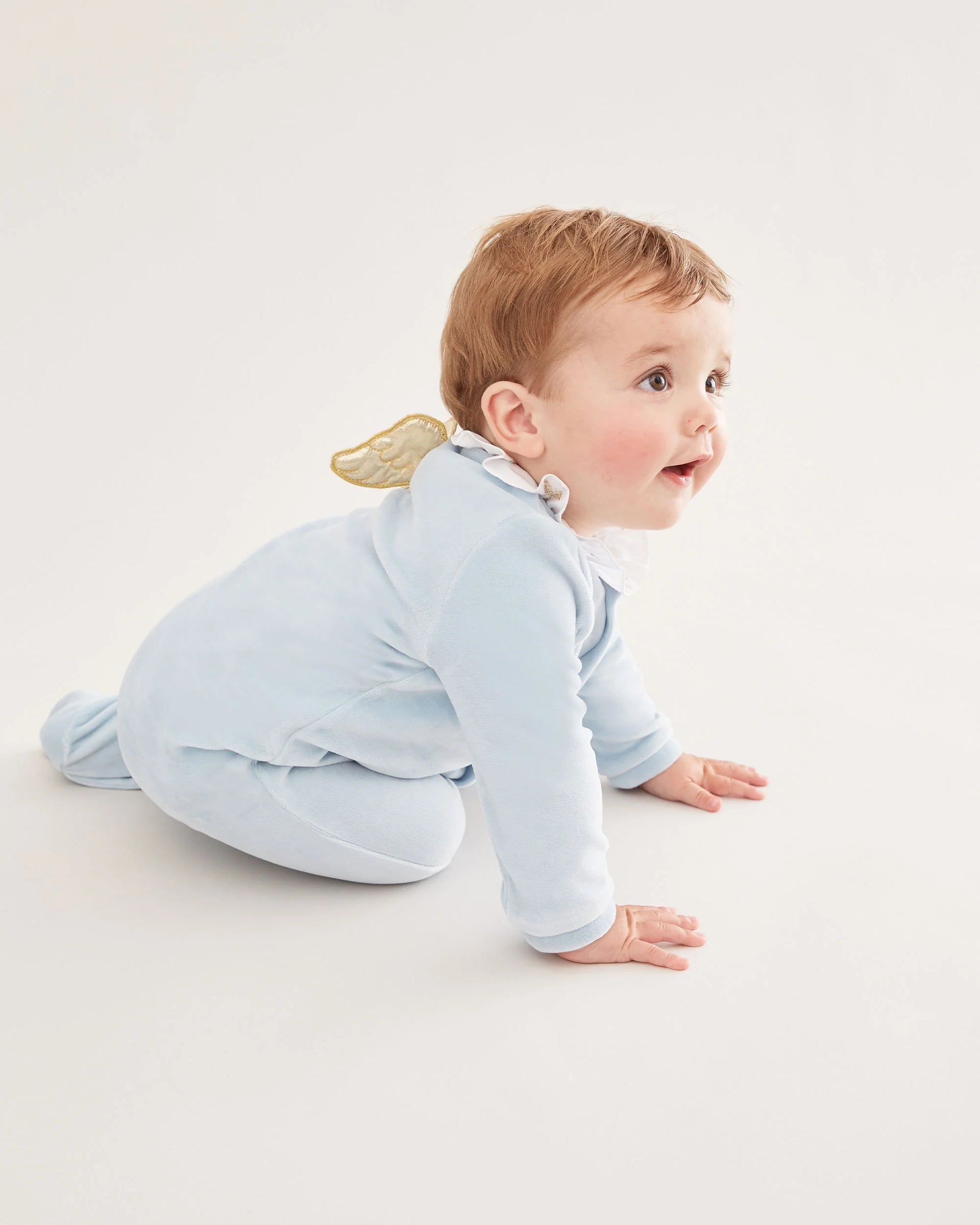 VELOUR ANGEL WING™ SLEEPSUIT - GOLD & DUSTY BLUE