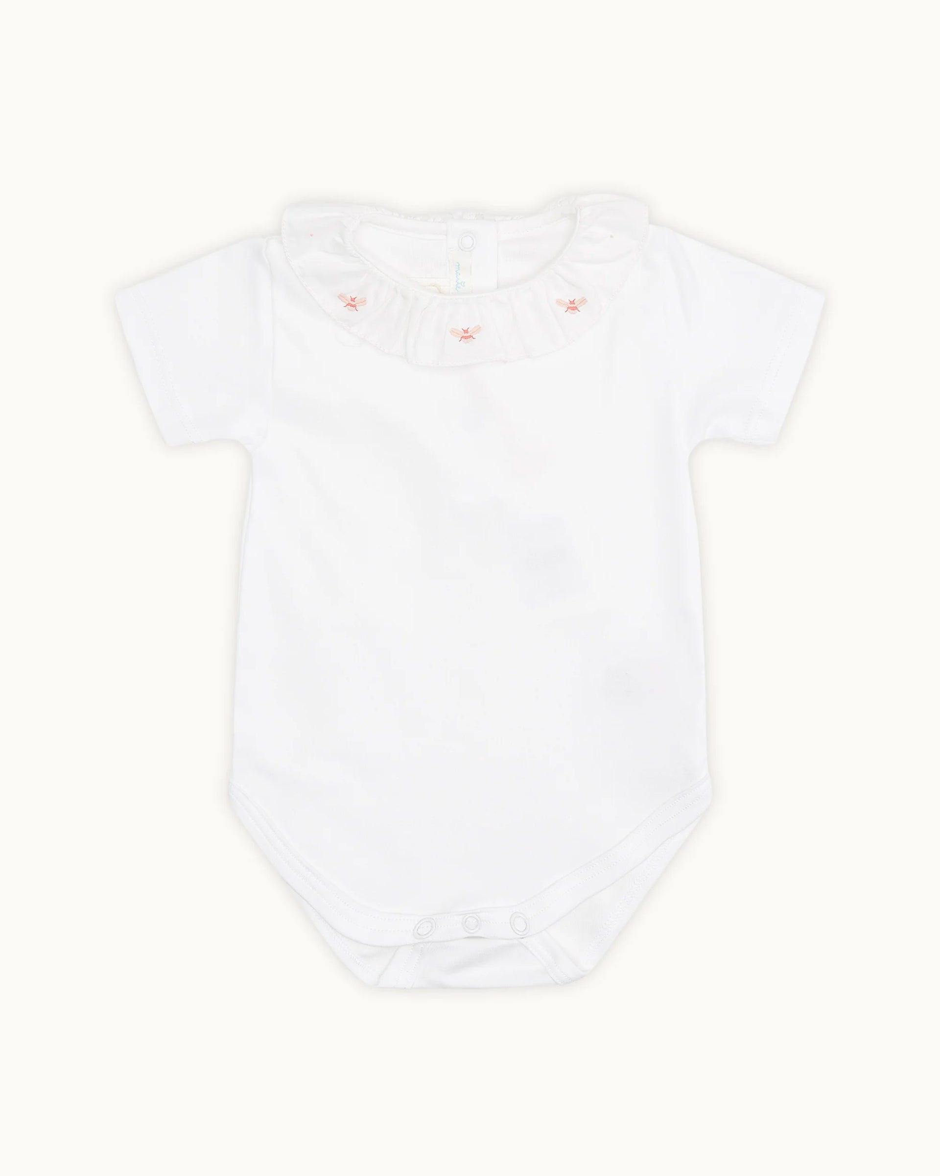 Alexandra Ruffle Collar Onesie - Bee Embroidered