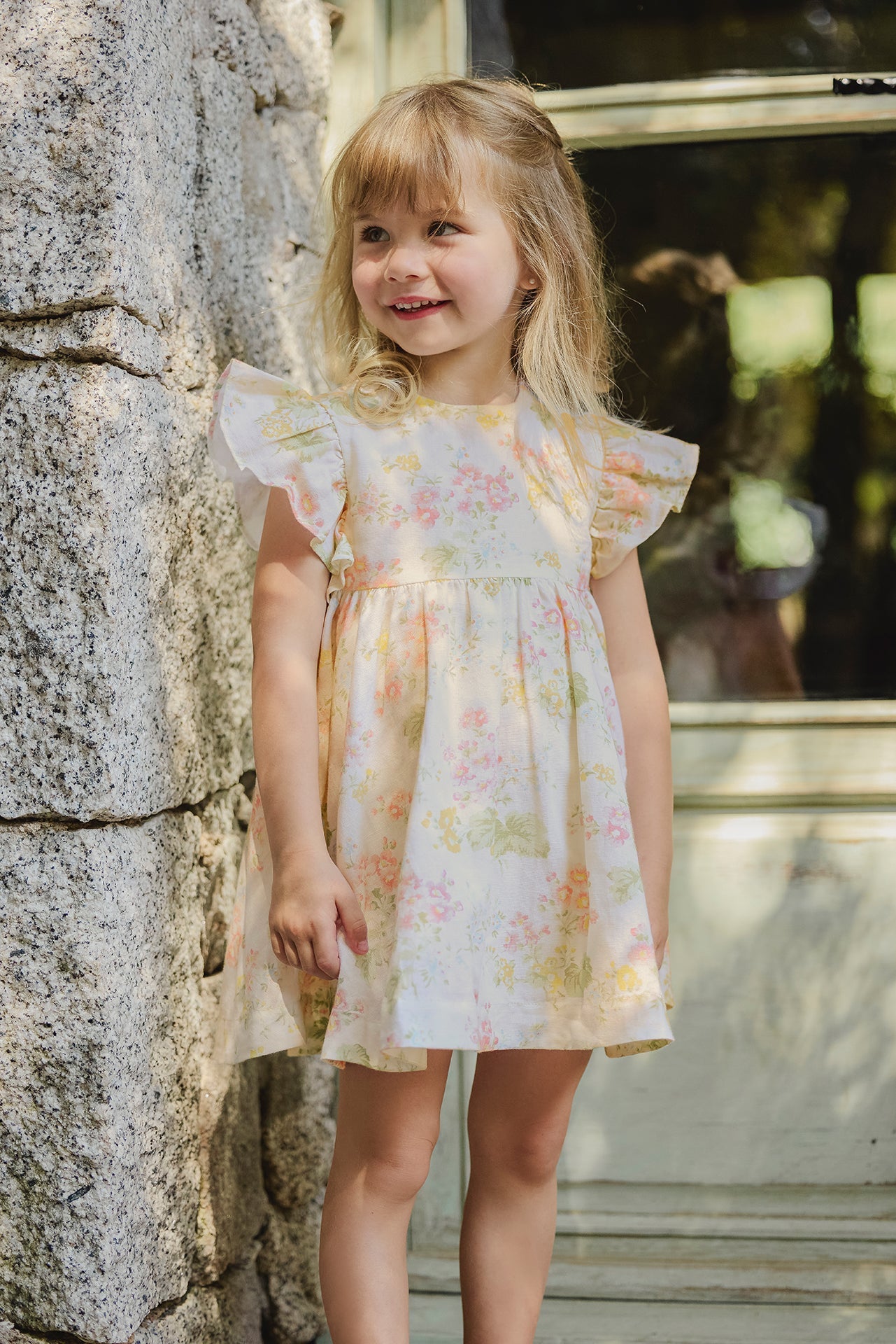 DRESS – ECRU LINEN PRINT FLOWERY