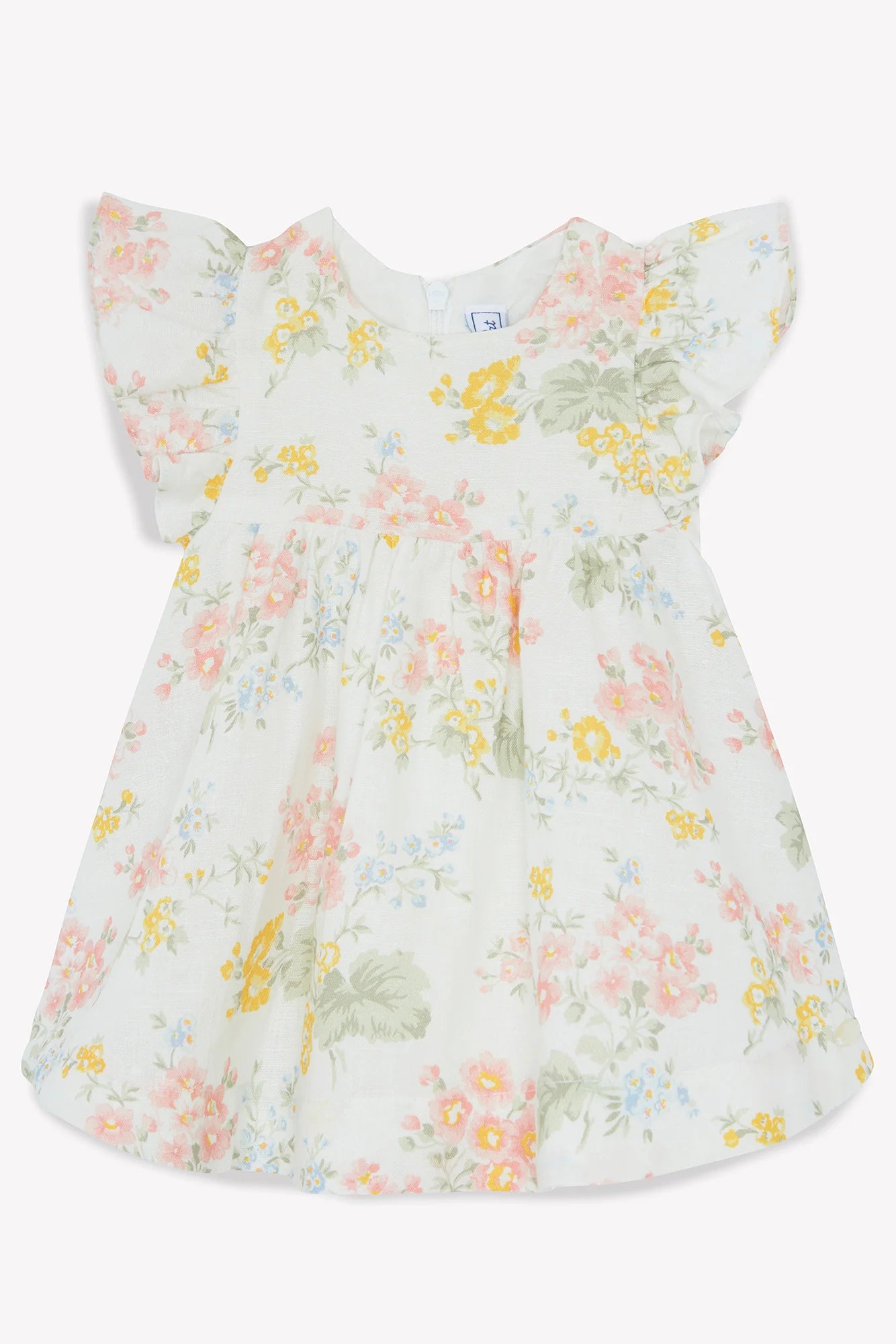 DRESS – ECRU LINEN PRINT FLOWERY