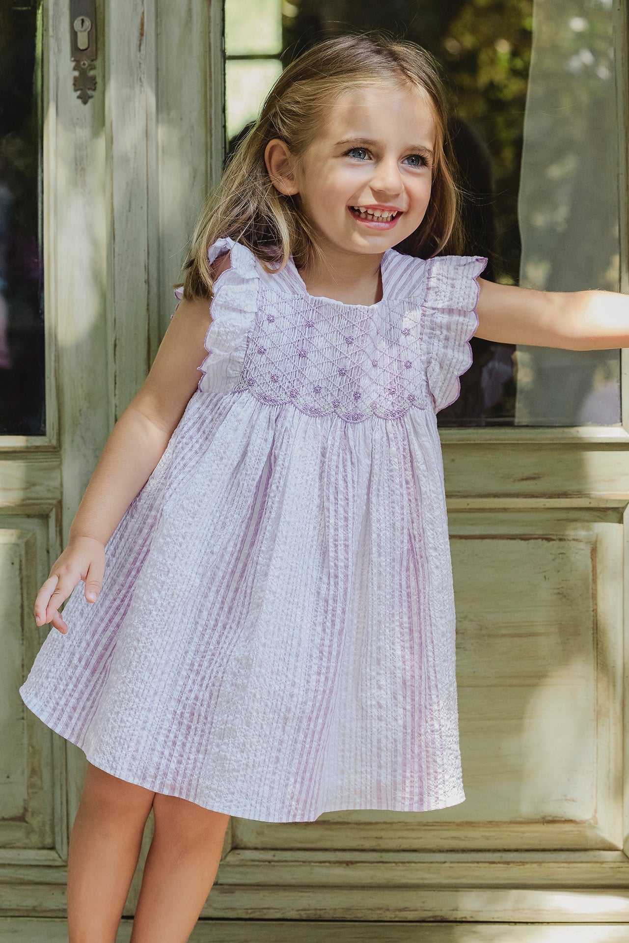 DRESS – LILAS STRIPES SMOCK EMBROIDERED