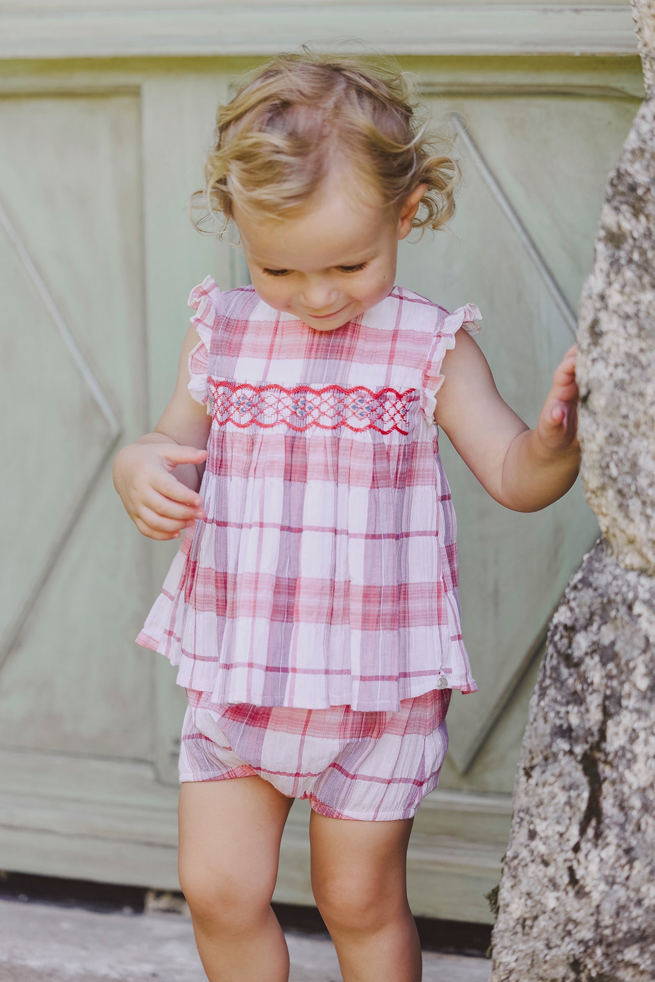 OUTFIT SHORT – CORAL CHECK SMOCK