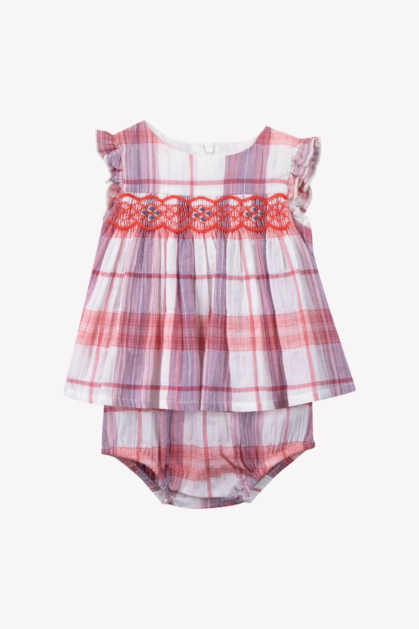 OUTFIT SHORT – CORAL CHECK SMOCK