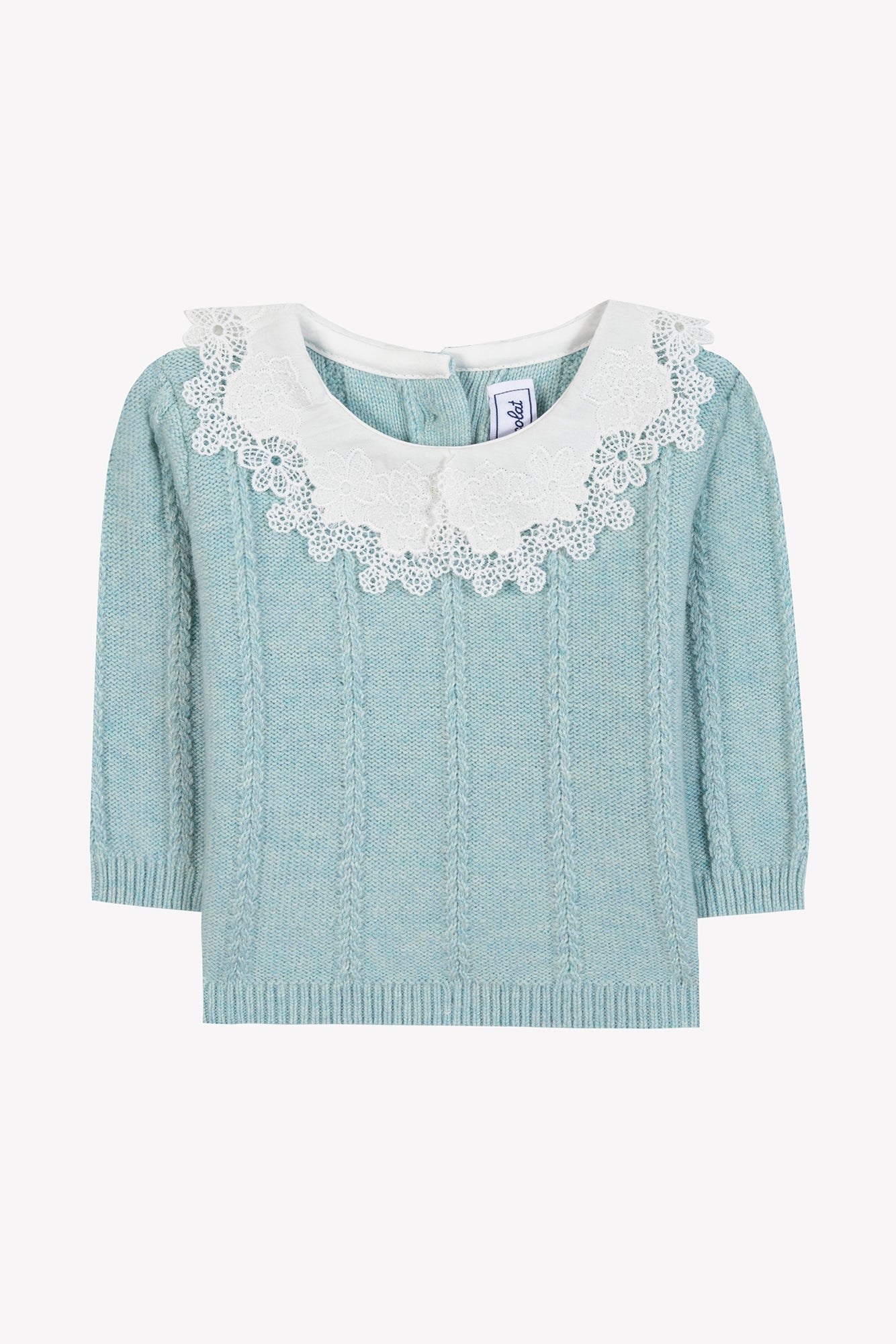 SWEATER Green water Collar Embrodery English