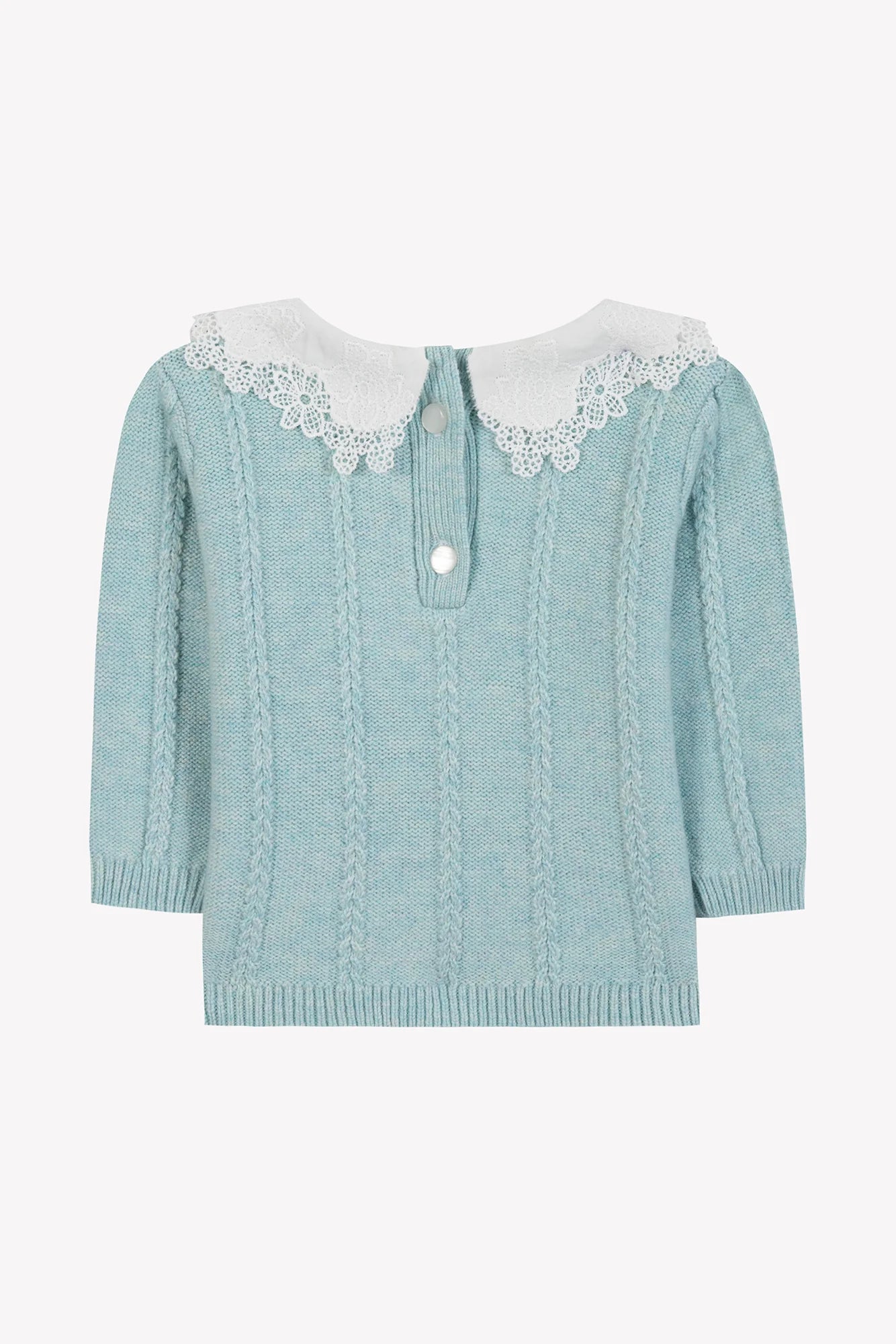 SWEATER Green water Collar Embrodery English