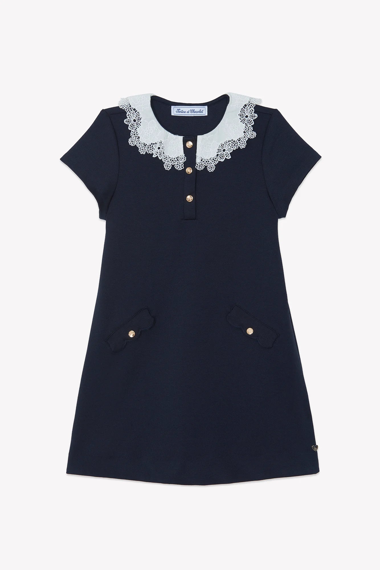 DRESS Navy Ruffled collar