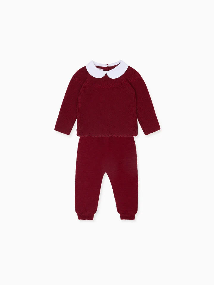 Burgundy Rosauro Merino Baby Knitted Set by La Coqueta