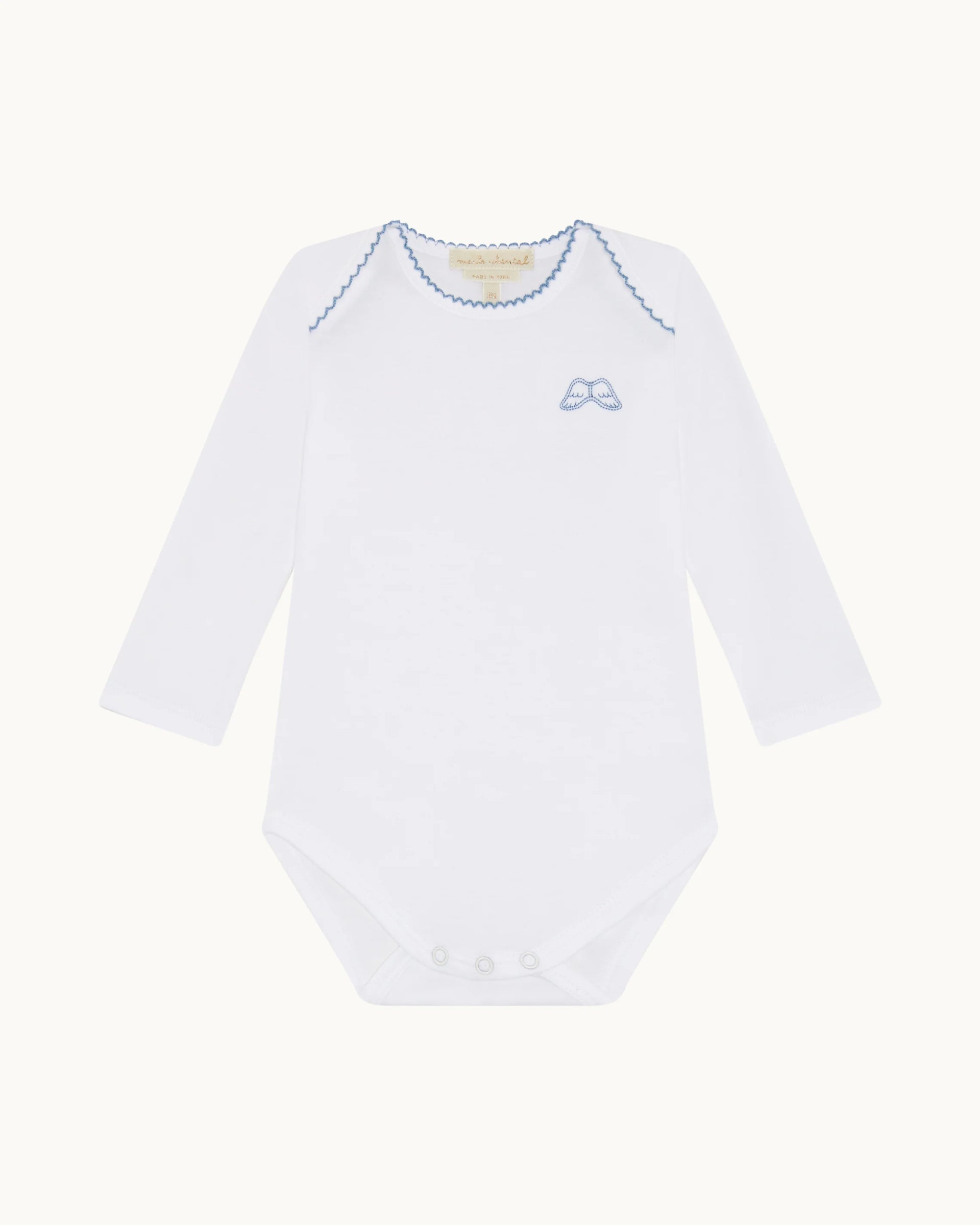 SET OF 7 ANGEL WING PICOT LONG SLEEVE ONESIES - BLUE FADE